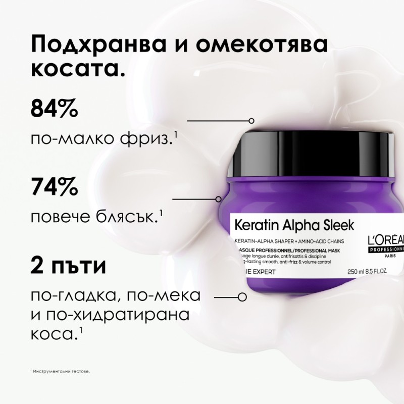 Keratin Alpha Sleek - Изглаждаща маска за непокорна коса - 250 ml Keratin Alpha Sleek - Изглаждаща маска за непокорна коса - 250 ml