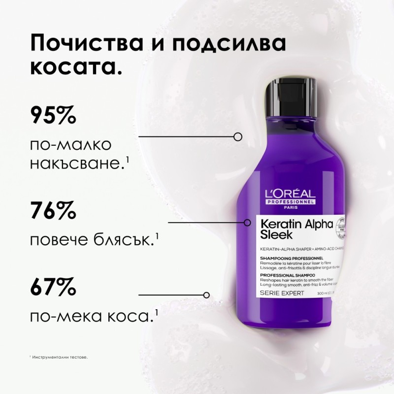 Keratin Alpha Sleek - Шампоан за изглаждане на непокорна коса - 300 ml Keratin Alpha Sleek - Шампоан за изглаждане на непокорна коса - 300 ml